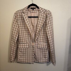 FORE Plaid Single-Button Notch Lapel Blazer in Beige & Cream